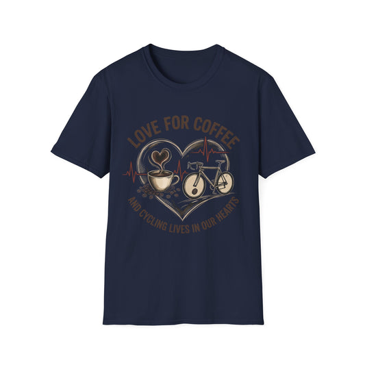 “LOVE FOR COFFEE AND CYCLING LIVES IN OUR HEARTS” Ver 3 T-shirt