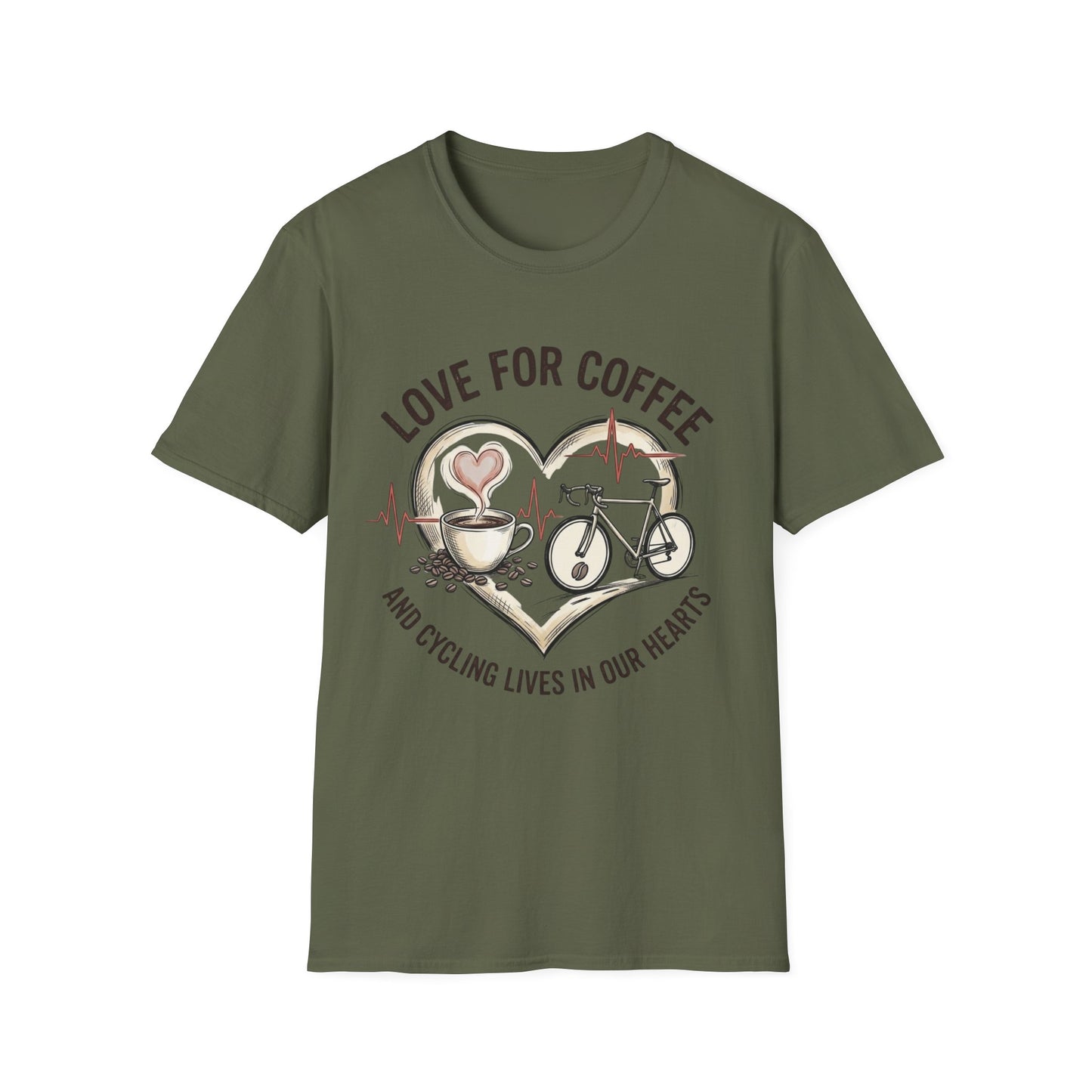 “LOVE FOR COFFEE AND CYCLING LIVES IN OUR HEARTS”  Ver 3 T-shirt