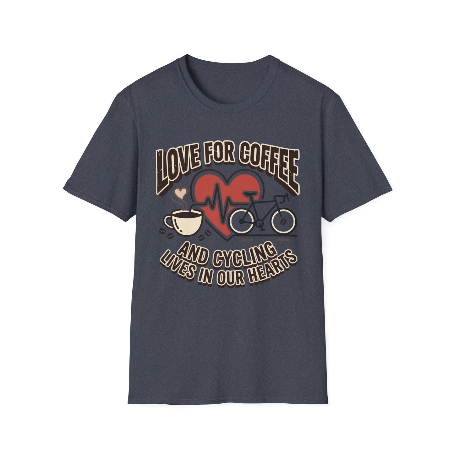 “LOVE FOR COFFEE AND CYCLING LIVES IN OUR HEARTS”  T-shirt
