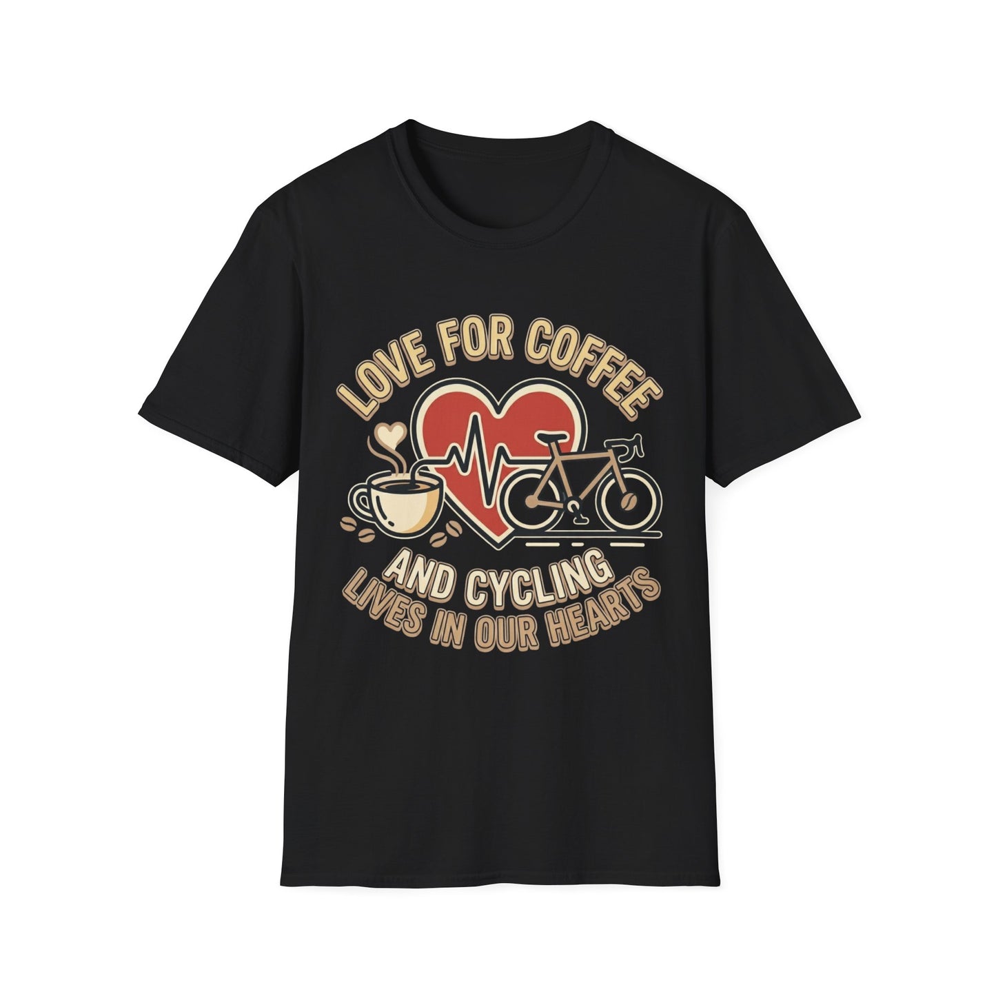 “LOVE FOR COFFEE AND CYCLING LIVES IN OUR HEARTS”  T-shirt