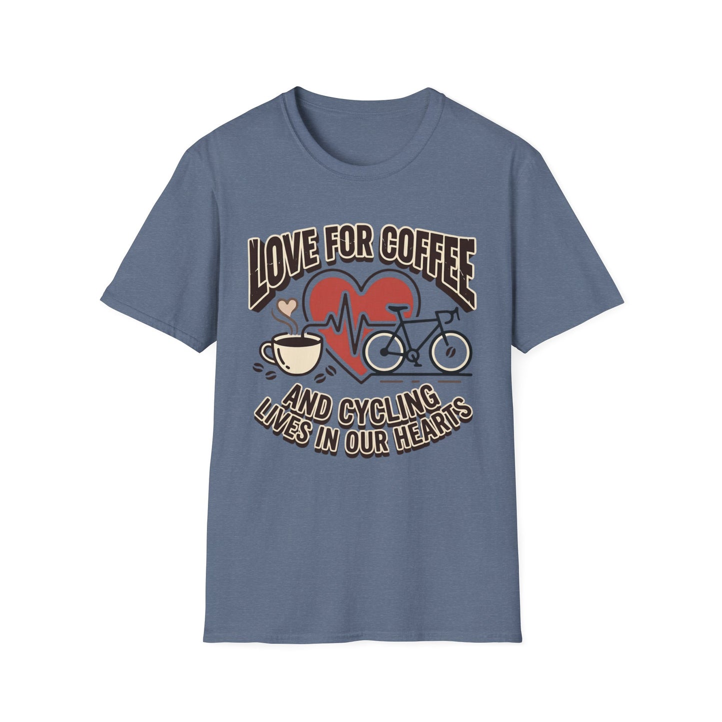 “LOVE FOR COFFEE AND CYCLING LIVES IN OUR HEARTS”  T-shirt