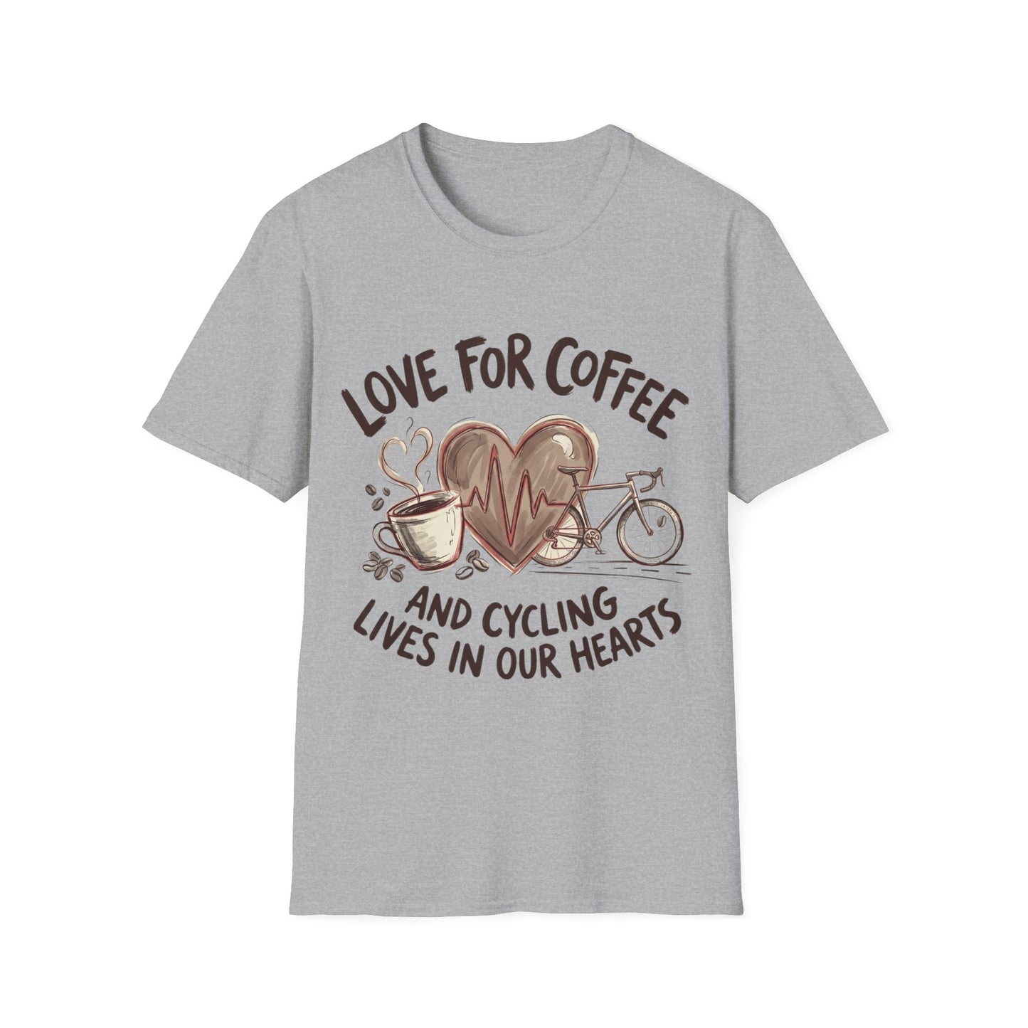 “LOVE FOR COFFEE AND CYCLING LIVES IN OUR HEARTS”  Ver 1 T-shirt