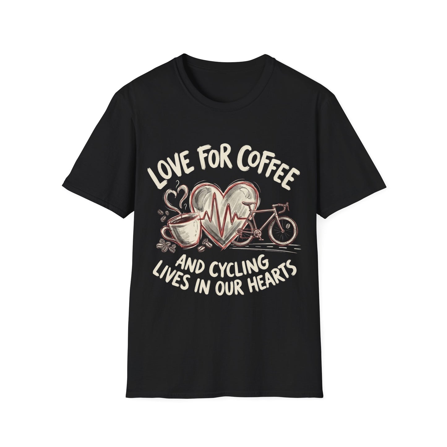 “LOVE FOR COFFEE AND CYCLING LIVES IN OUR HEARTS”  Ver 1 T-shirt