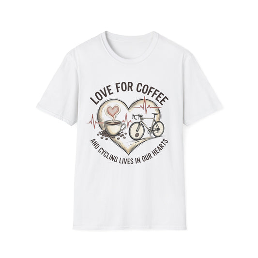 “LOVE FOR COFFEE AND CYCLING LIVES IN OUR HEARTS”  Ver 3 T-shirt
