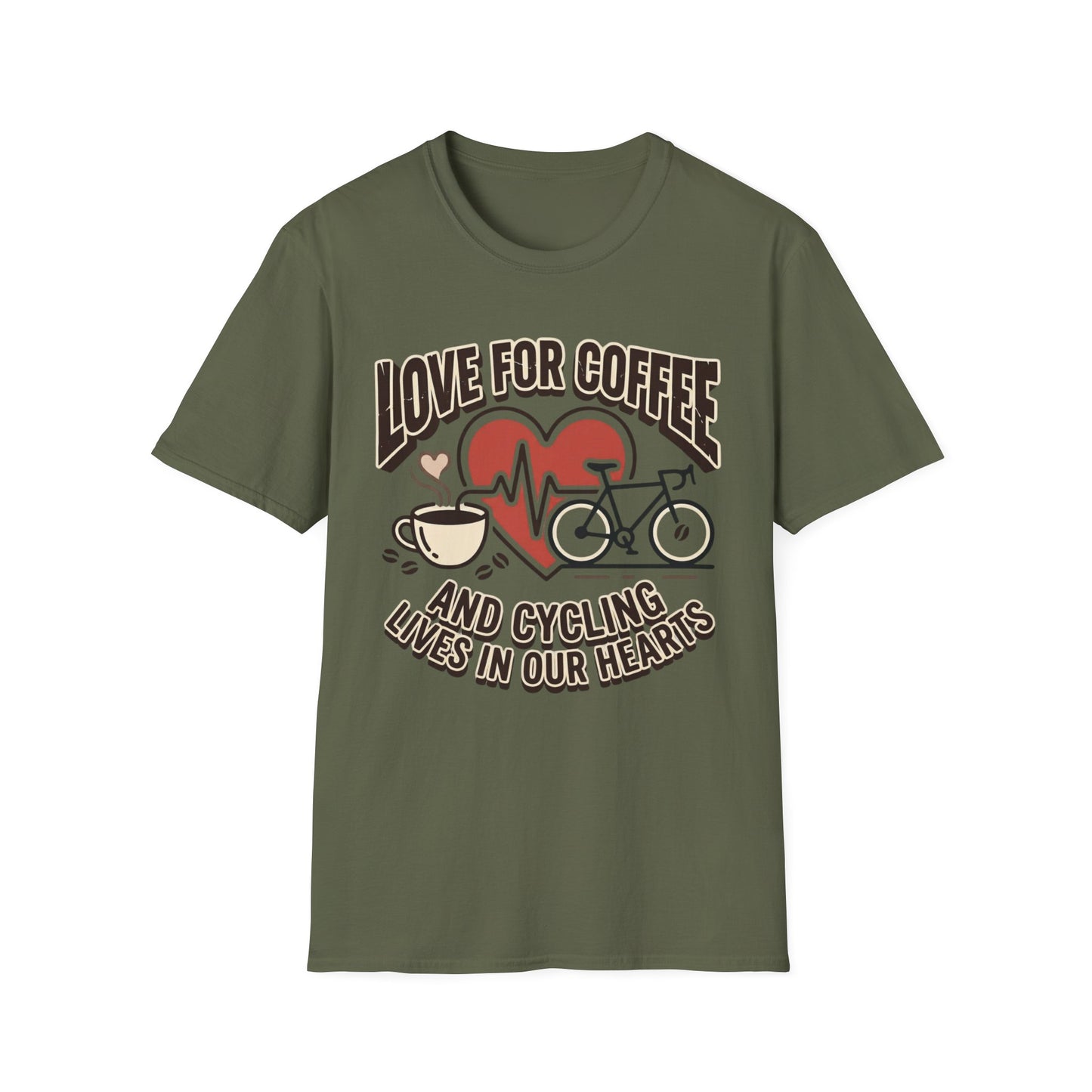 “LOVE FOR COFFEE AND CYCLING LIVES IN OUR HEARTS”  T-shirt