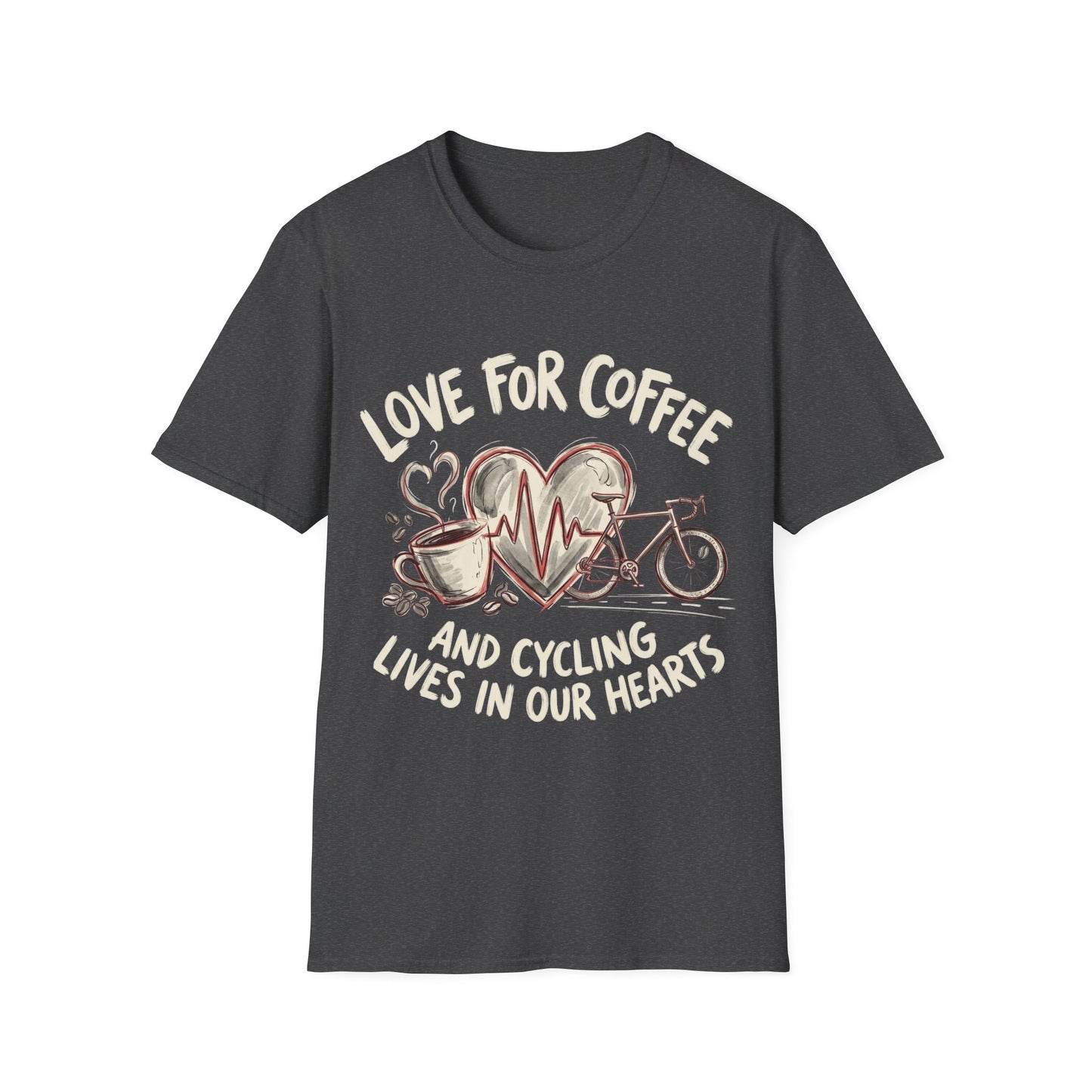 “LOVE FOR COFFEE AND CYCLING LIVES IN OUR HEARTS”  Ver 1 T-shirt