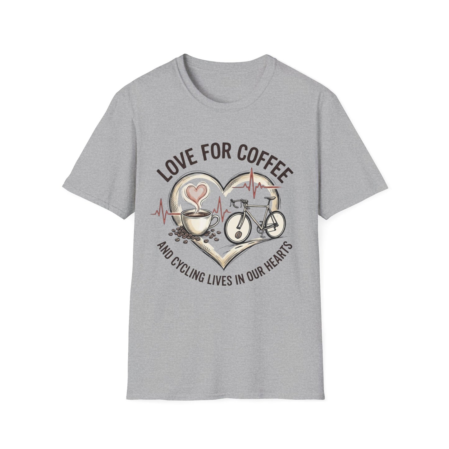 “LOVE FOR COFFEE AND CYCLING LIVES IN OUR HEARTS”  Ver 3 T-shirt